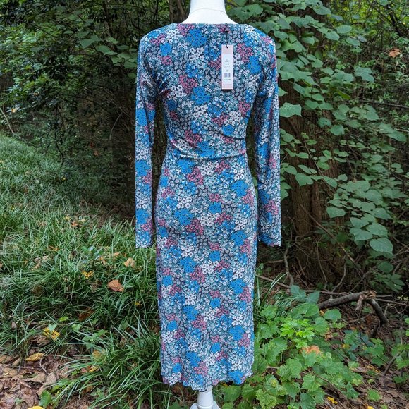 BCBG GENERATION Mesh Midi Cutout Dress in Blue Floral Print Size Medium New - Picture 7 of 9